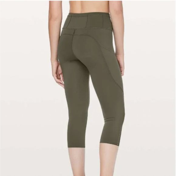 Lululemon Fast & Free Crop II *Nulux 19" Dark Olive 4 - Picture 3 of 16